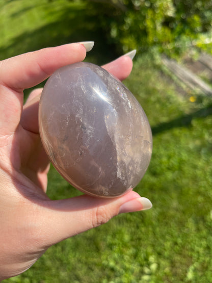 Blue Rose Quartz Palmstone with Double Asterism and Rainbows from Madagascar