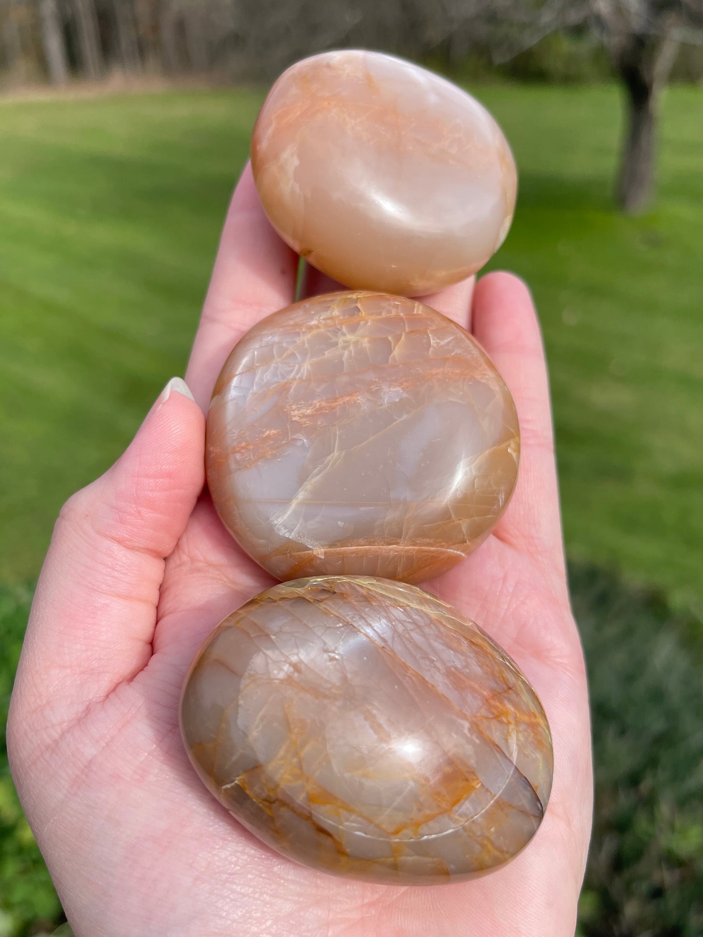 Flashy Peach Moonstone Palmstone