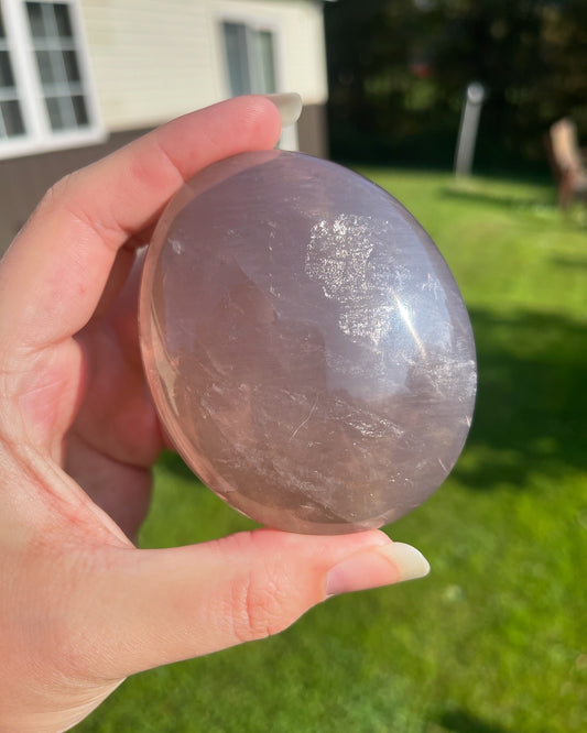 Blue Rose Quartz Palmstone with Double Asterism and Rainbows from Madagascar