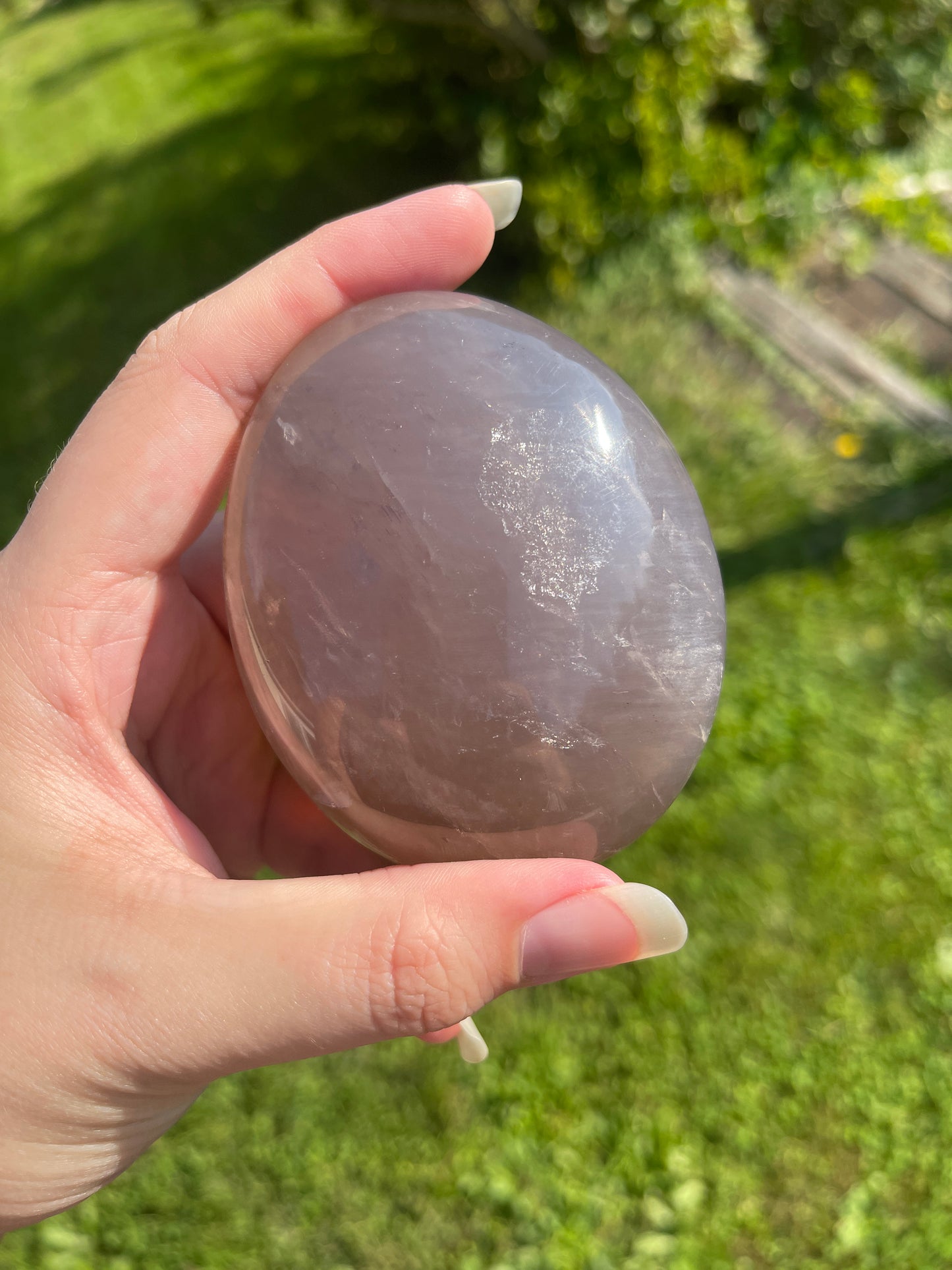 Blue Rose Quartz Palmstone with Double Asterism and Rainbows from Madagascar