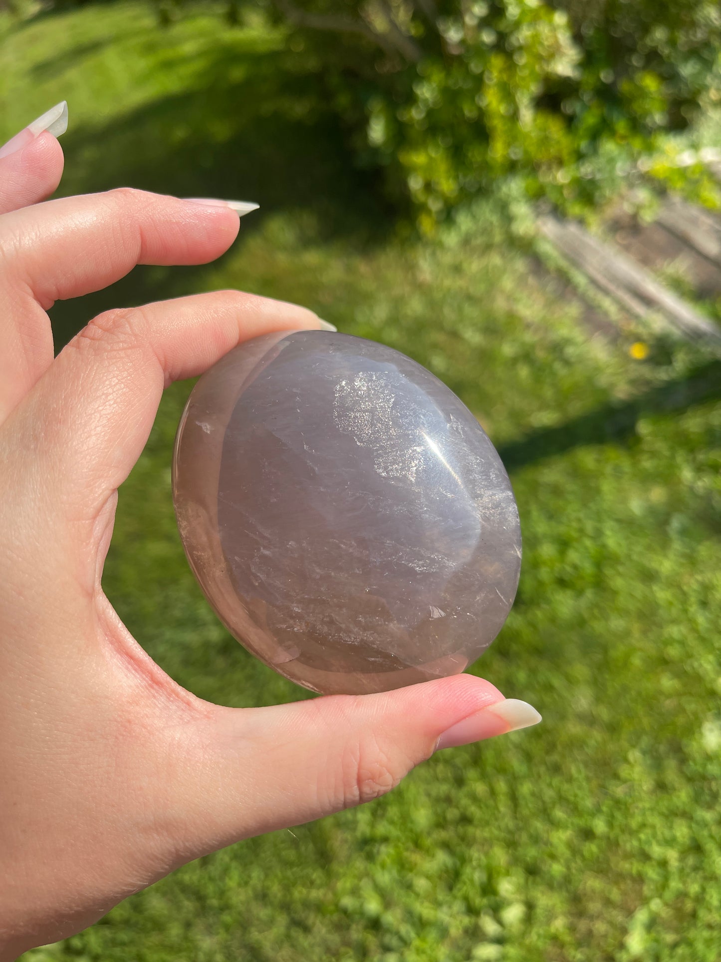 Blue Rose Quartz Palmstone with Double Asterism and Rainbows from Madagascar