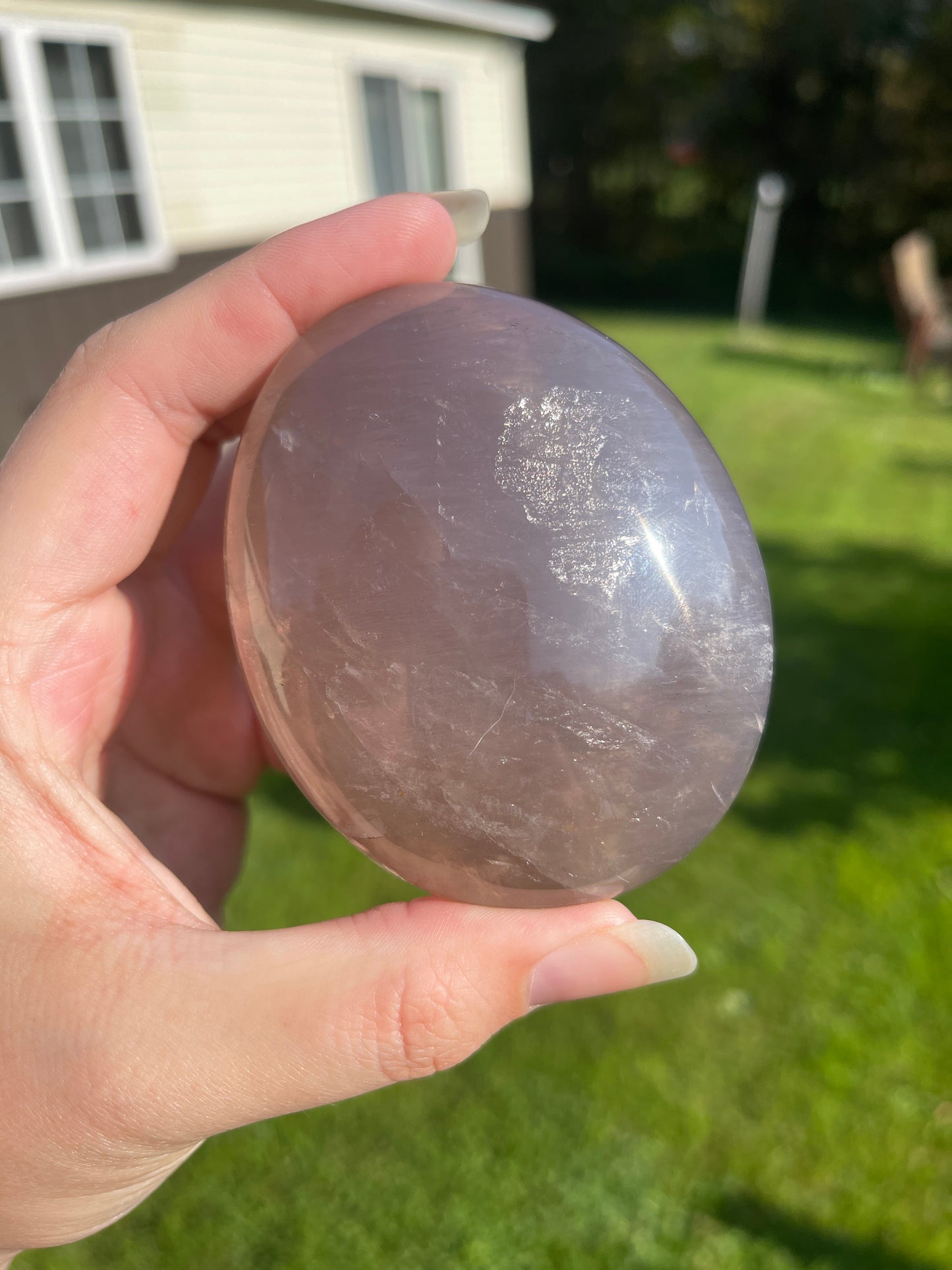 Blue Rose Quartz Palmstone with Double Asterism and Rainbows from Madagascar