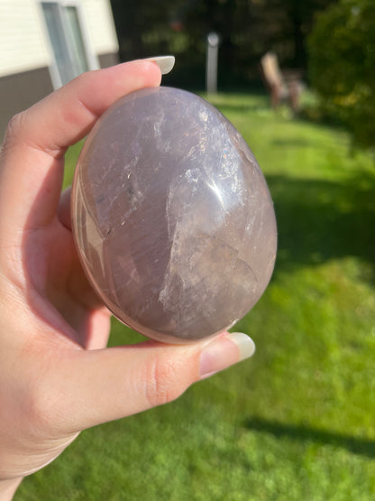 Blue Rose Quartz Palmstone with Double Asterism and Rainbows from Madagascar