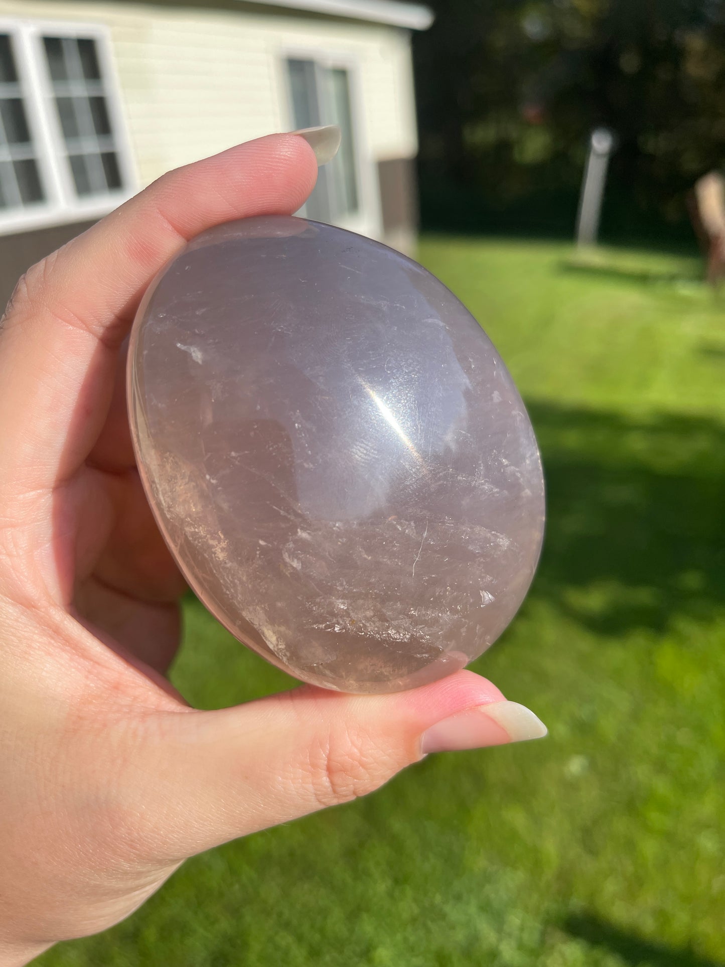 Blue Rose Quartz Palmstone with Double Asterism and Rainbows from Madagascar